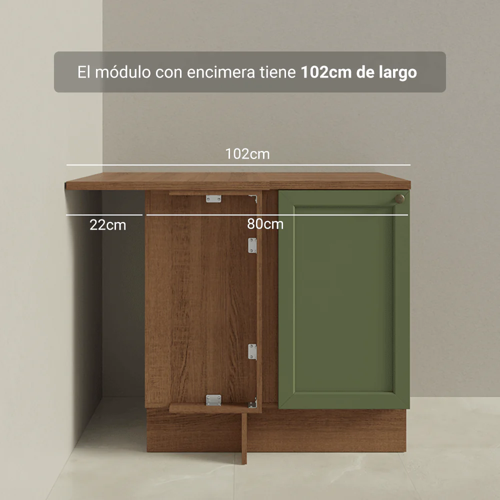 Bajo Mesada Esquinero 102 cm x 64 cm (con Mesada) Marrón/Verde Vik Madesa - Image 7