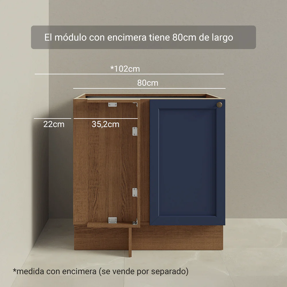 Bajo Mesada Esquinero 102 cm x 64 cm (Sin Mesada) Marrón/Azul Vik Madesa - Image 7