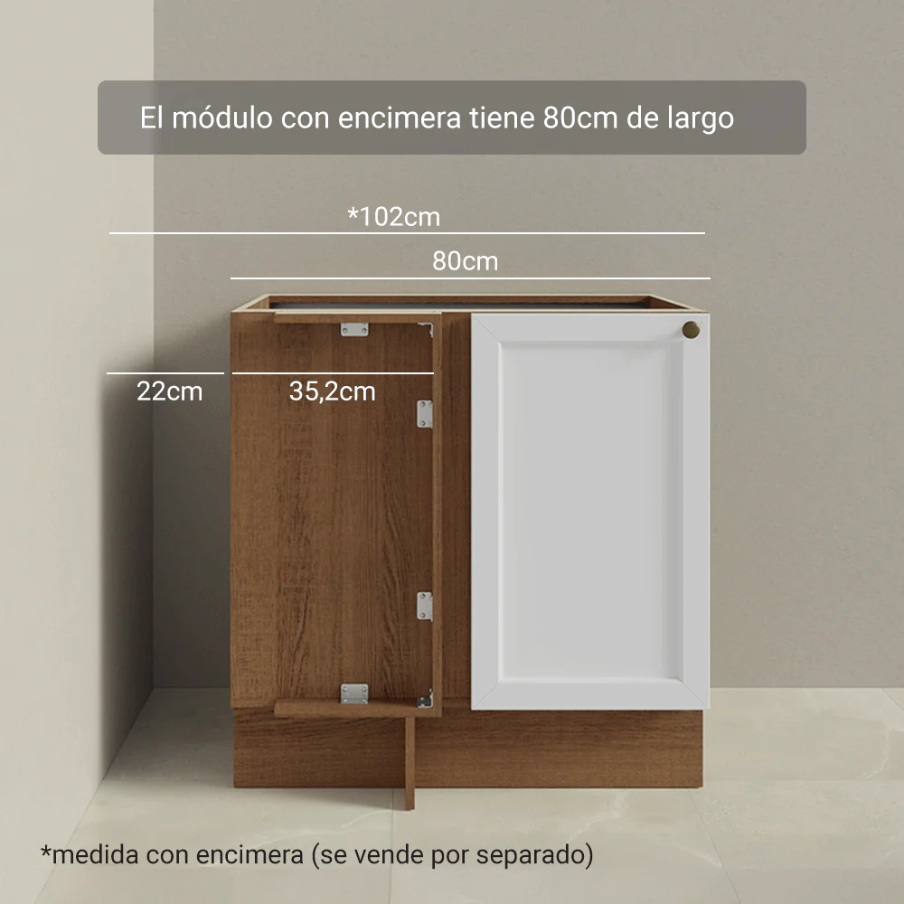 Bajo Mesada Esquinero 102 cm x 64 cm  (Sin Mesada) Marrón/Blanco Vik Madesa - Image 8