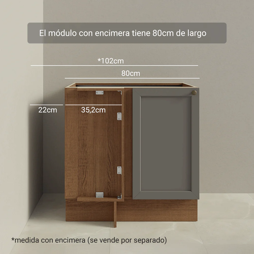 Bajo Mesada Esquinero 102 cm x 64 cm  (Sin Mesada) Marrón/Gris Vik Madesa - Image 8