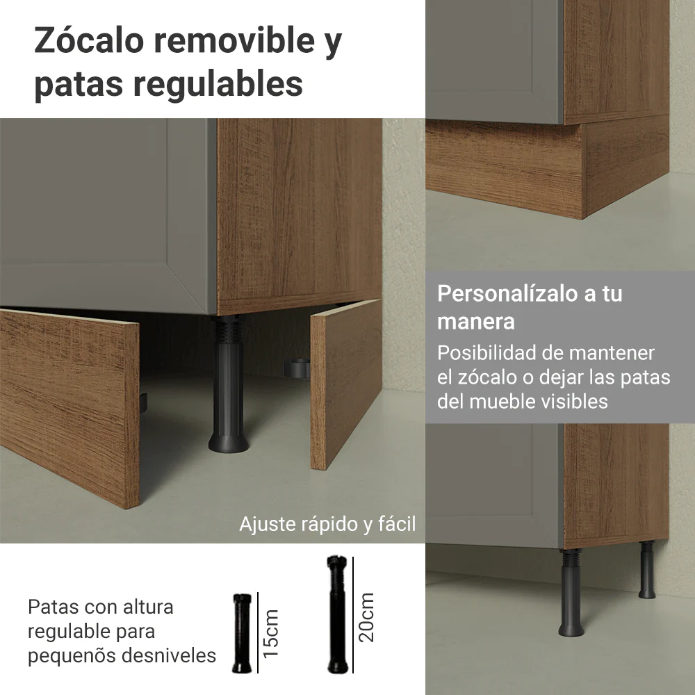 Bajo Mesada Esquinero 102 cm x 64 cm  (Sin Mesada) Marrón/Gris Vik Madesa - Image 9