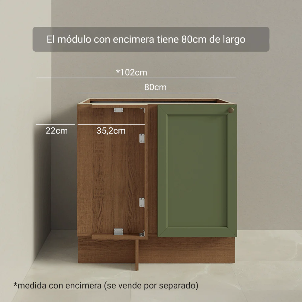 Bajo Mesada Esquinero 102 cm x 64 cm (Sin Mesada) Marrón/verde Vik Madesa - Image 7