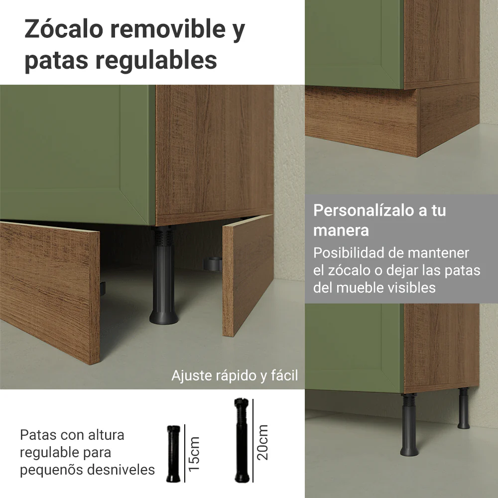 Bajo Mesada Esquinero 102 cm x 64 cm (Sin Mesada) Marrón/verde Vik Madesa - Image 8