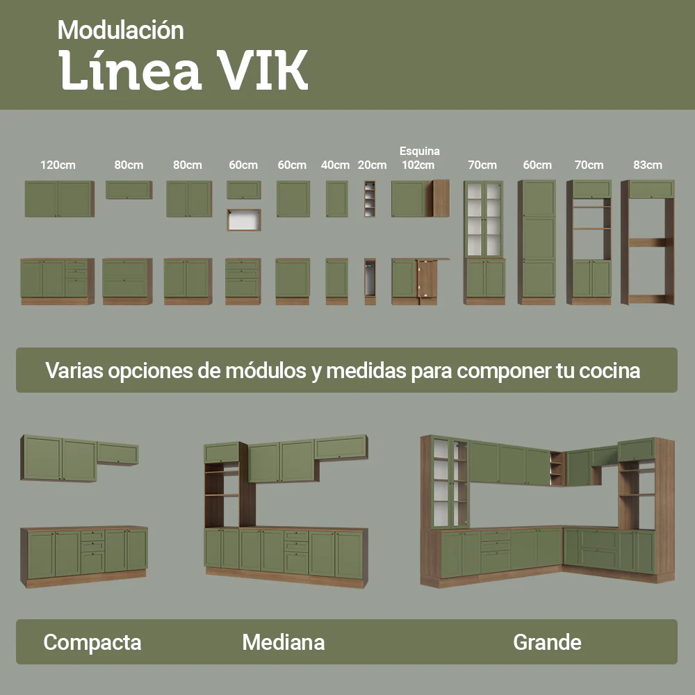 Bajo Mesada Esquinero 102 cm x 64 cm (Sin Mesada) Marrón/verde Vik Madesa - Image 9