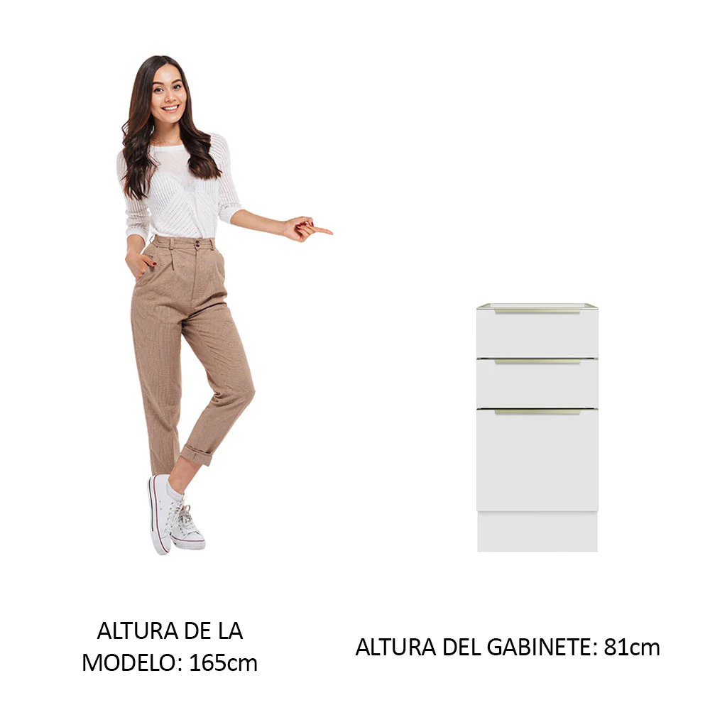 Bajo Mesada Lux 40 cm X 60cm 3 Cajones (Sin Mesada) Blanco/Blanco Aterciopelado Madesa - Image 3