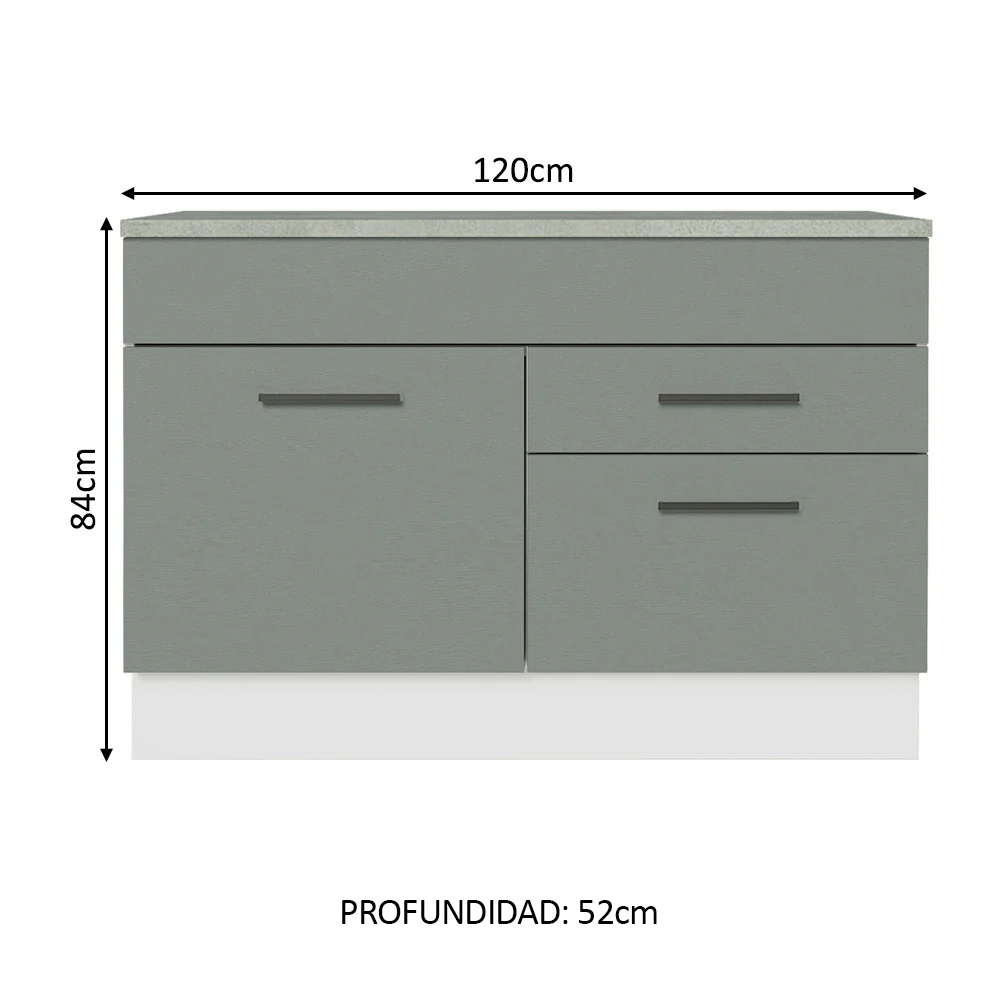 Bajo Mesada Cocina 120 cm 1 Puerta 2 Cajones (Con Mesada) Blanco/Gris Agata Madesa - Image 2