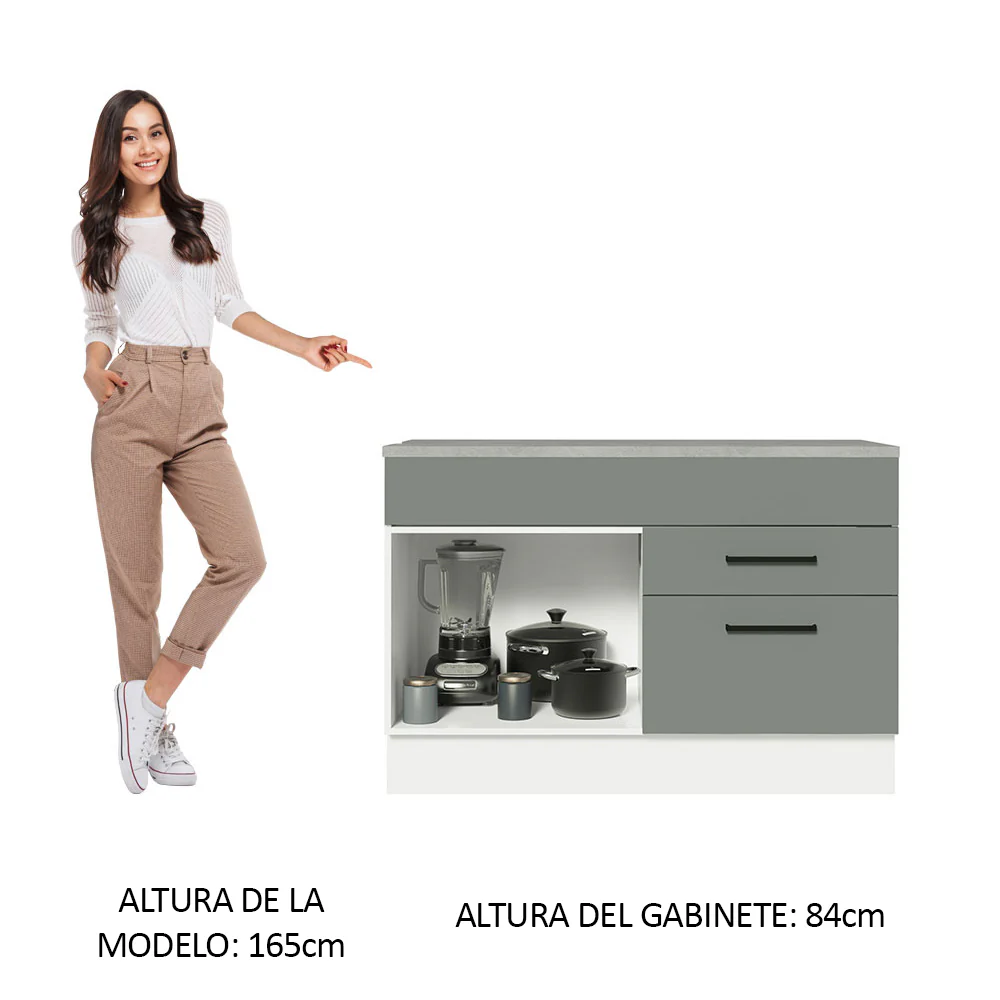 Bajo Mesada Cocina 120 cm 1 Puerta 2 Cajones (Con Mesada) Blanco/Gris Agata Madesa - Image 3