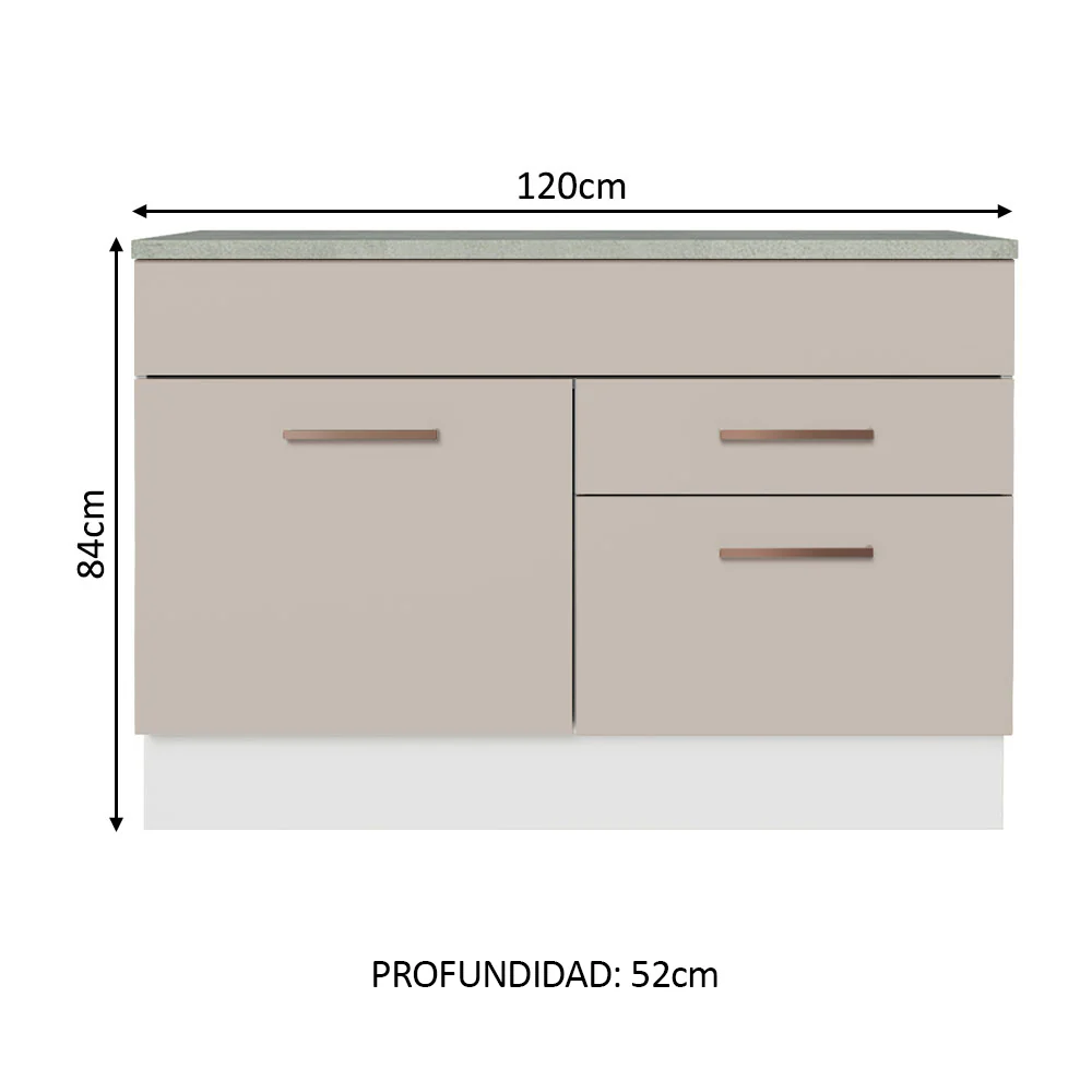 Bajo Mesada Cocina 120 cm 1 Puerta 2 Cajones (Con Mesada) Blanco/Crema Agata Madesa - Image 2