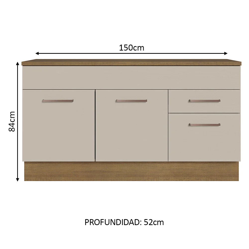 Bajo mesada Madesa Agata 150 Cm 2 Puertas 2 Cajones - Image 3