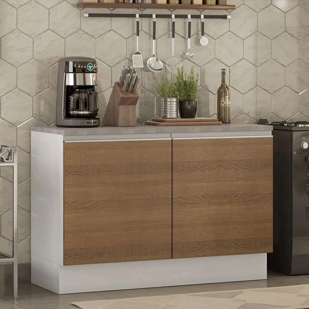 Bajo Mesada Cocina 120 x 60 cm 2 Puertas (Con Mesada) Blanco/Marrón Glamy Madesa