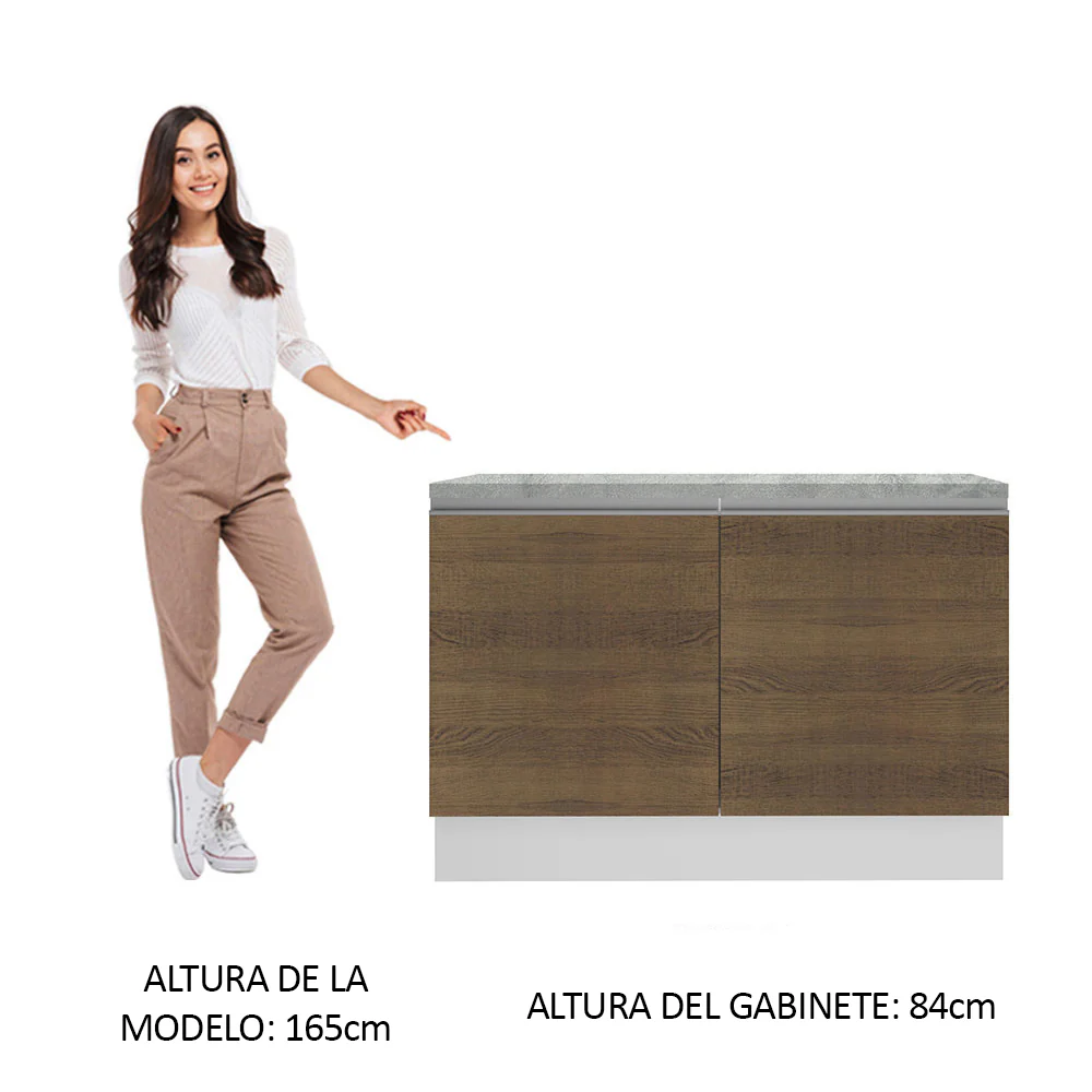 Bajo Mesada Cocina 120 x 60 cm 2 Puertas (Con Mesada) Blanco/Marrón Glamy Madesa - Image 4