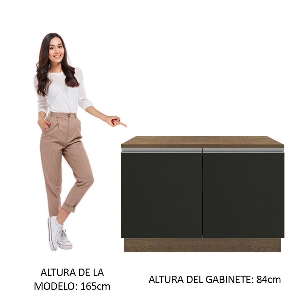 Bajo Mesada Cocina 120 x 60 cm 2 Puertas (Con Mesada) Marrón/Negro Glamy Madesa - Image 4