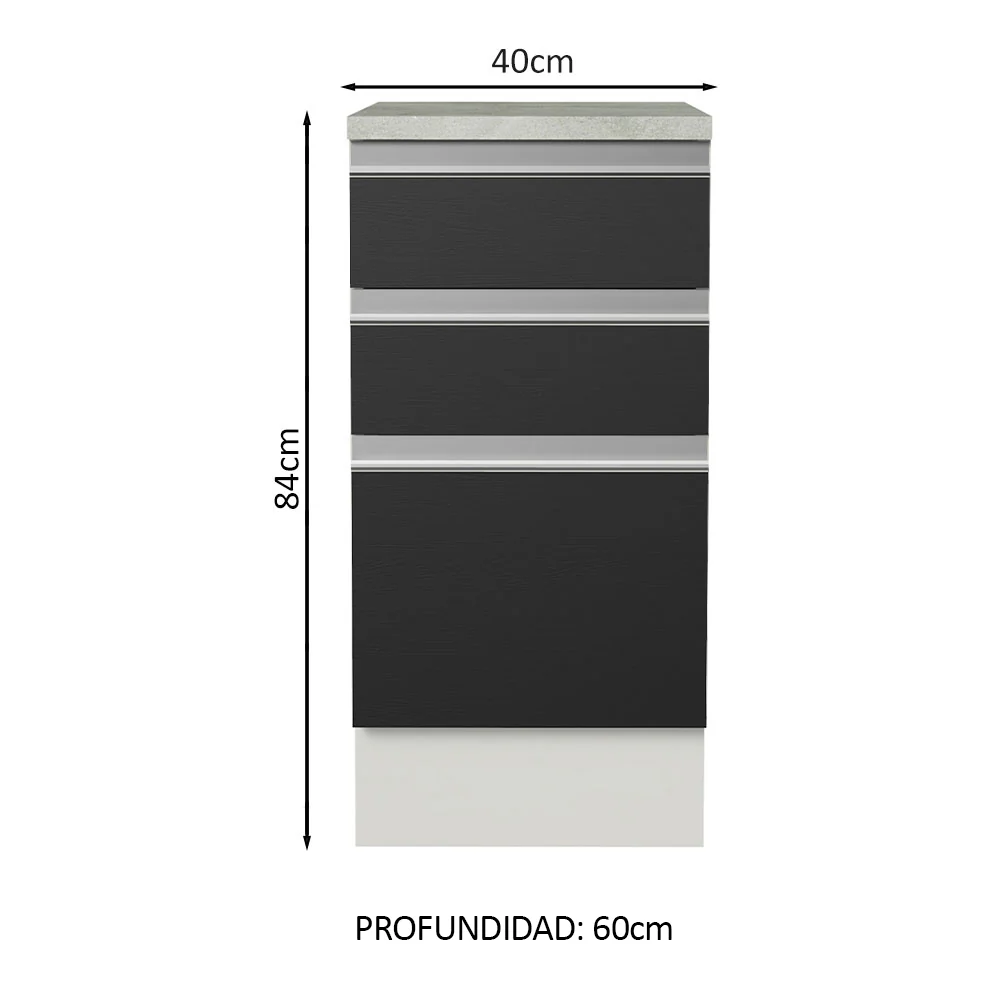 Bajo Mesada Madesa Glamy 40 x 60 cm 3 Cajones (Con Mesada) Blanco/Negro - Image 2