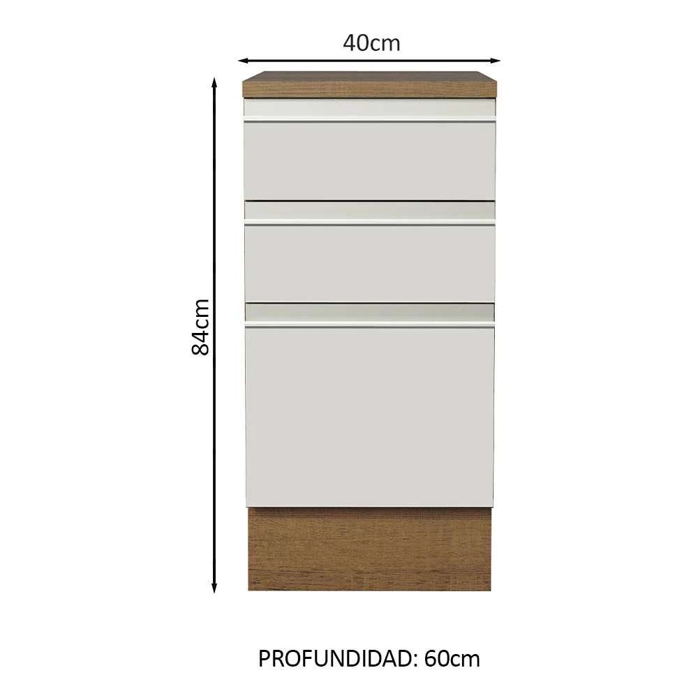 Bajo Mesada Madesa Glamy 40 x 60 cm 3 Cajones (Con Mesada) Marrón/Blanco - Image 2