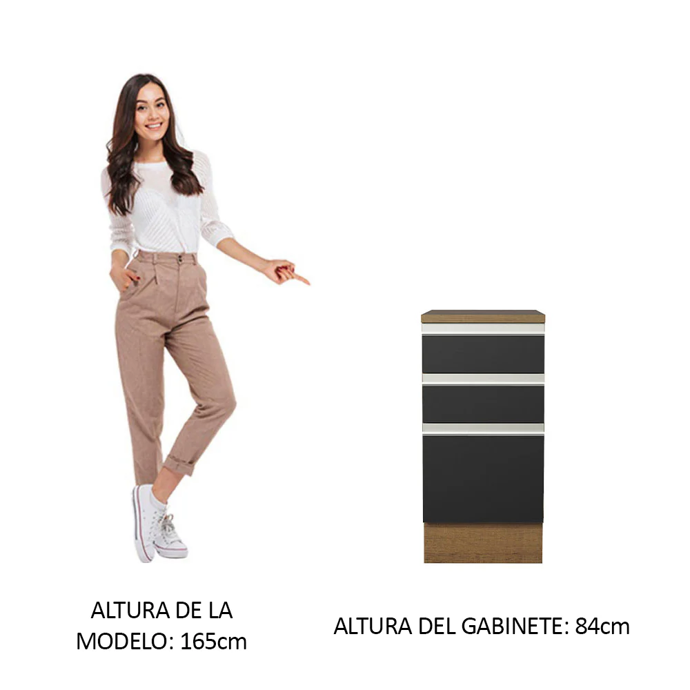 Bajo Mesada Madesa Glamy 40 x 60 cm 3 Cajones (Con Mesada) Marrón/Negro - Image 3