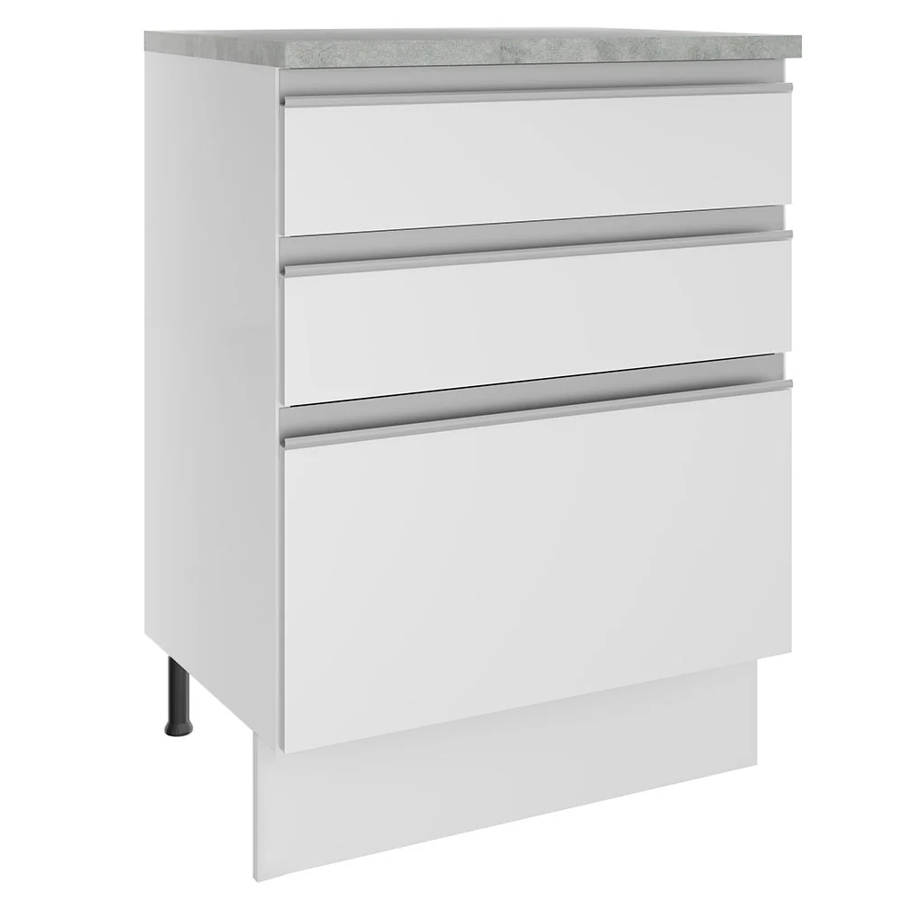 Bajo Mesada Madesa Glamy 60 x 60 cm 3 Cajones (Con Mesada) Blanco