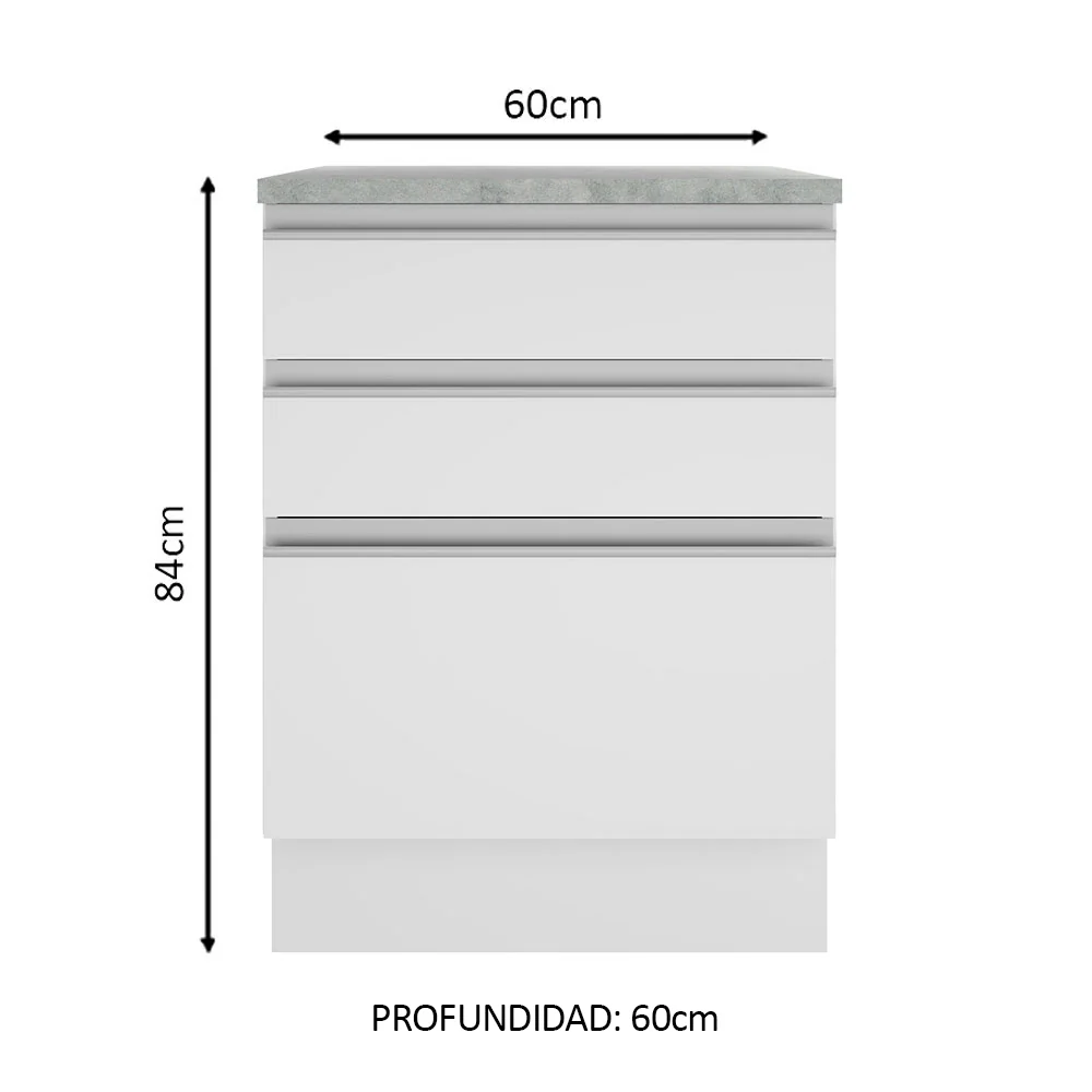 Bajo Mesada Madesa Glamy 60 x 60 cm 3 Cajones (Con Mesada) Blanco - Image 2