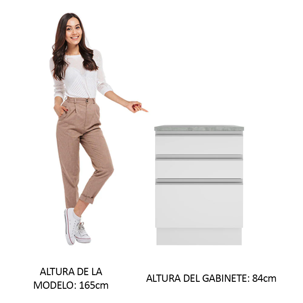 Bajo Mesada Madesa Glamy 60 x 60 cm 3 Cajones (Con Mesada) Blanco - Image 4