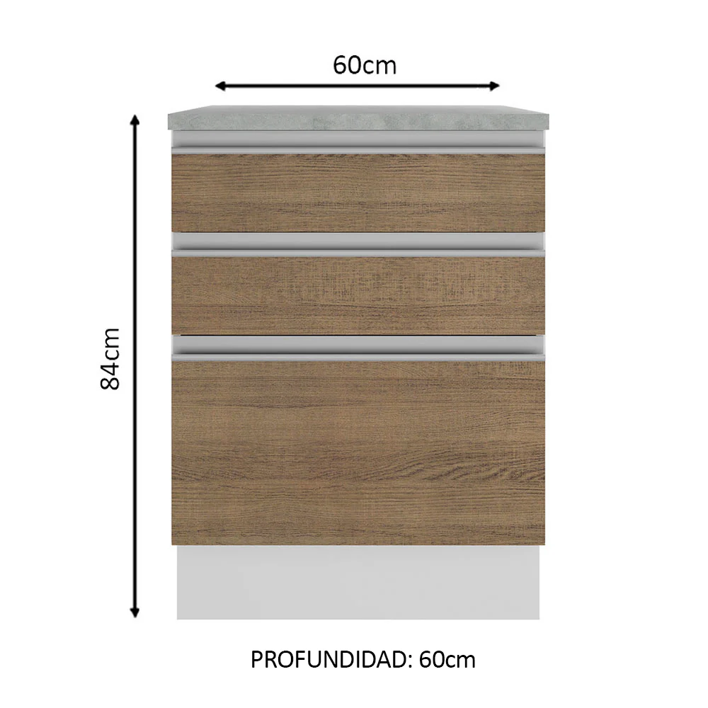 Bajo Mesada Madesa Glamy 60 x 60 cm 3 Cajones (Con Mesada) Blanco/Marrón - Image 2