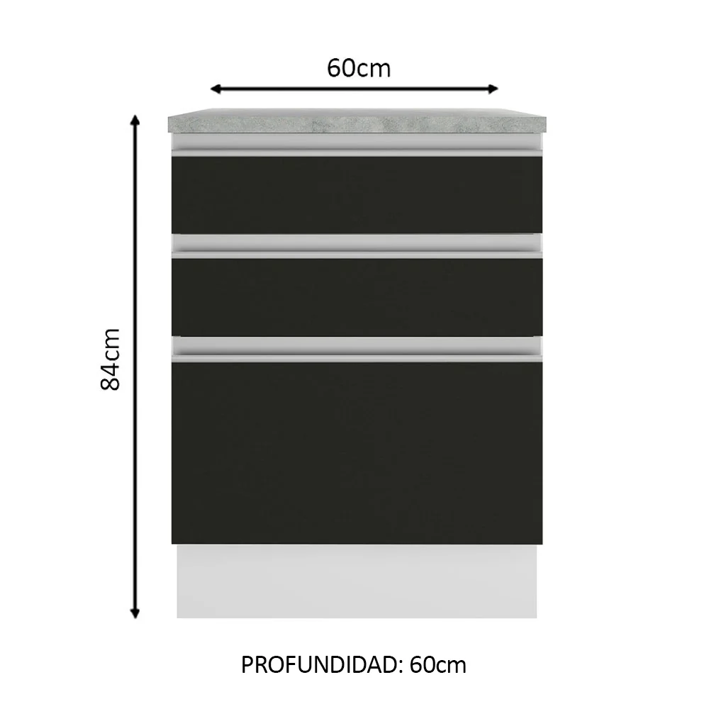 Bajo Mesada Madesa Glamy 60 x 60 cm 3 Cajones (Con Mesada) Blanco/Negro - Image 2