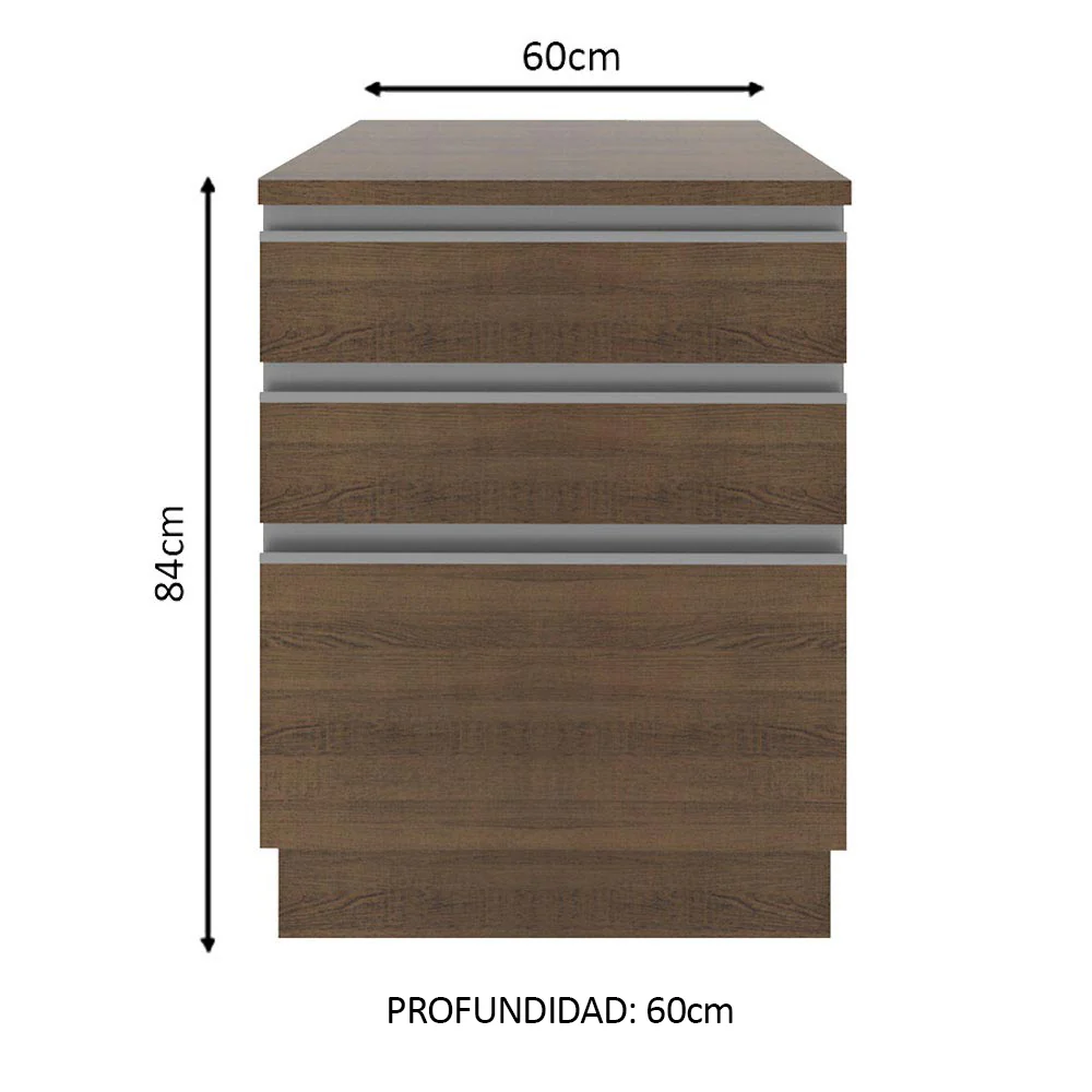 Bajo Mesada Madesa Glamy 60 x 60 cm 3 Cajones (Con Mesada) Marrón - Image 2