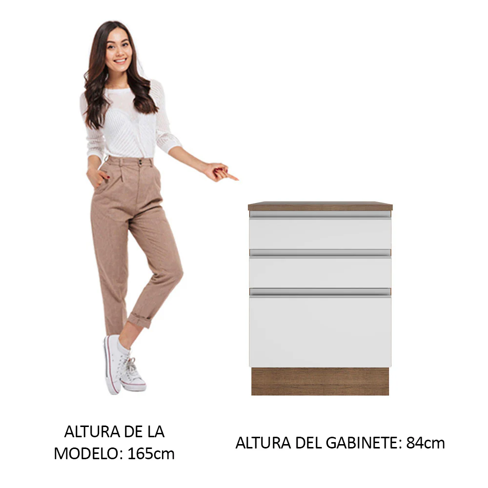 Bajo Mesada Madesa Glamy 60 x 60 cm 3 Cajones (Con Mesada) Marrón/Blanco - Image 3