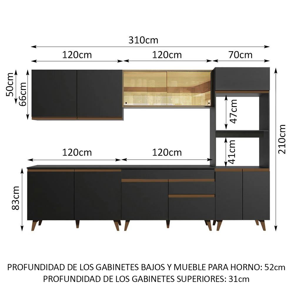 Combo completo de Cocina Madesa Reims 310cm Negro/Marrón 01 - Image 2