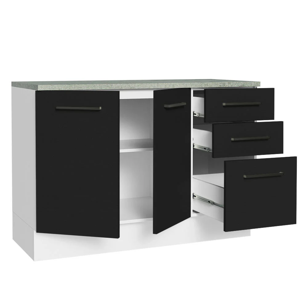 Bajo Mesada Multiuso 120cm 2 Puertas 3 Cajones Blanco/Negro Agata Madesa - Image 5