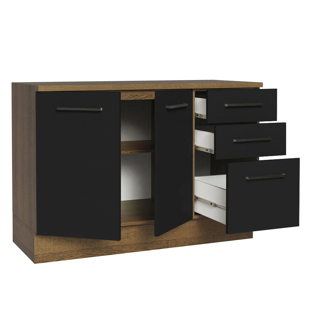 Bajo Mesada Multiuso 120cm 2 Puertas 3 Cajones Marrón/Negro Agata Madesa - Image 6