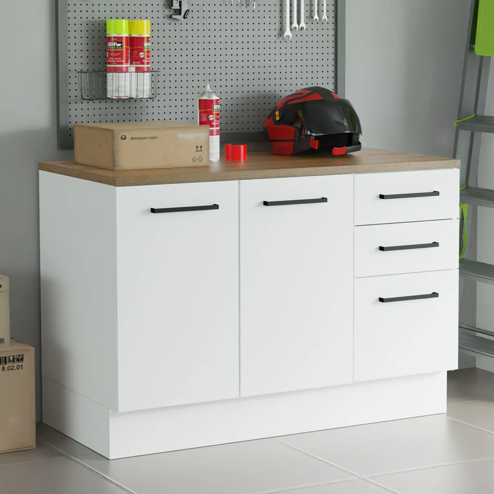 Bajo Mesada Multiuso Garaje 120cm (con Tapa) Blanco/Marrón