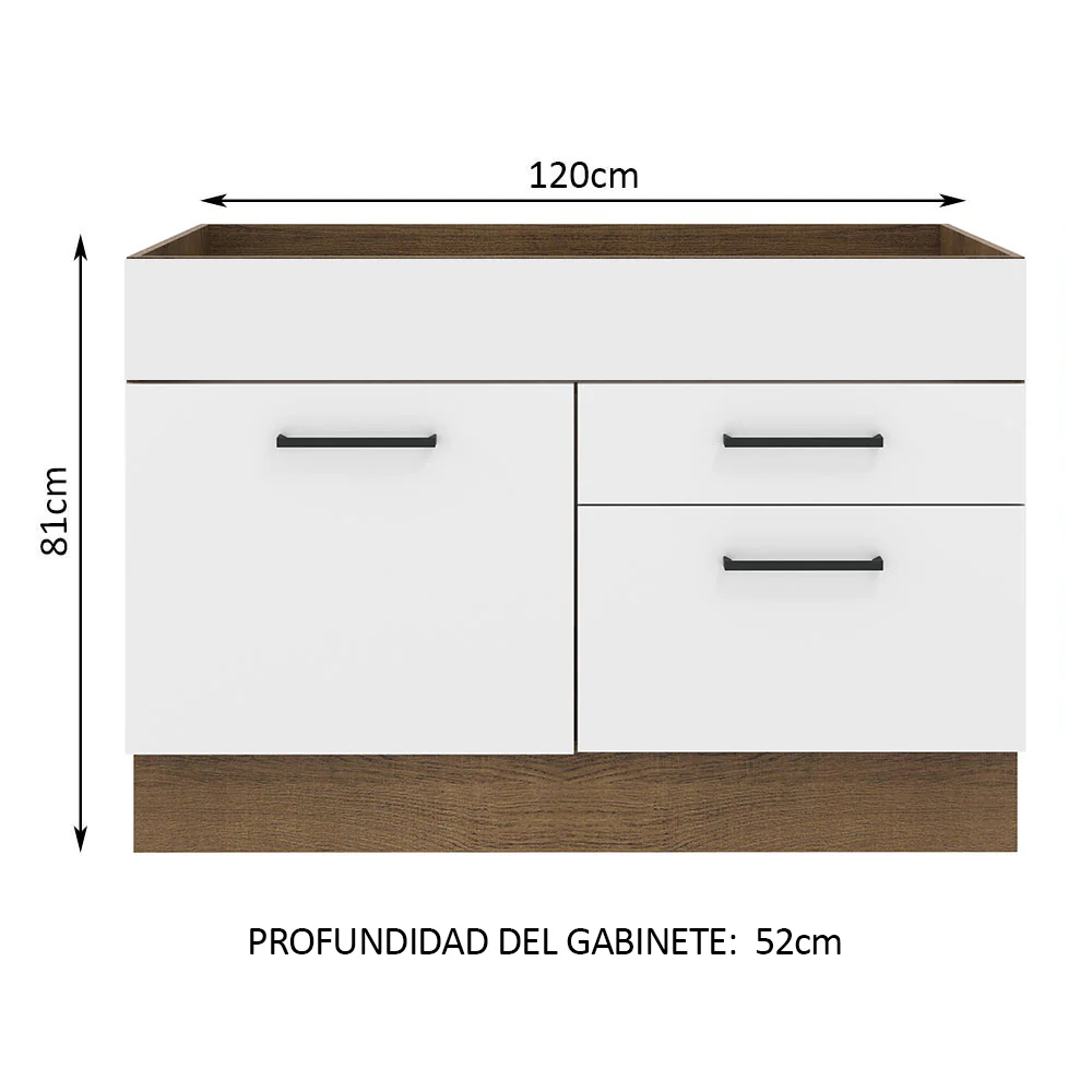 Bajo Mesada para Bacha 120 cm 1 Puerta y 2 Cajones (Sin Mesada y Bacha) Marrón/Blanco Agata Madesa - Image 2