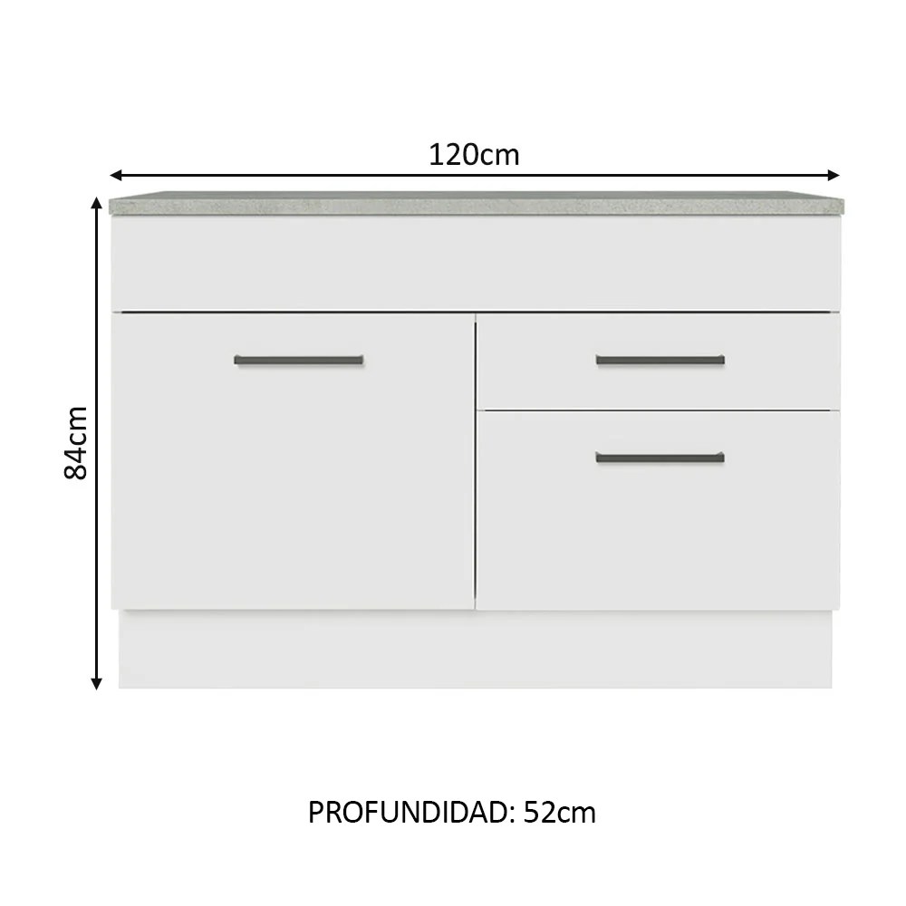 Bajo Mesada Cocina 120 cm 1 Puerta y 2 Cajones (Con Mesada) Blanco Agata Madesa - Image 2