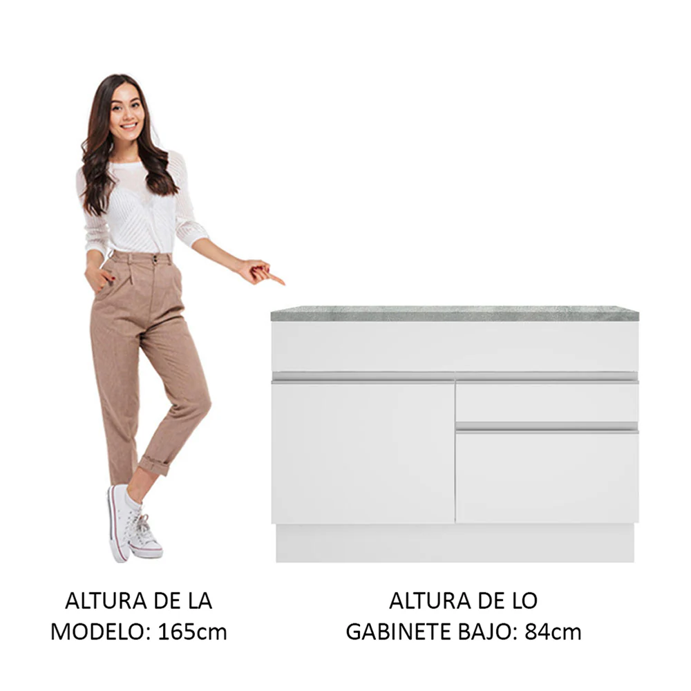 Bajo Mesada Cocina 120 cm 1 Puerta y 2 Cajones (Con Mesada) Blanco Glamy Madesa - Image 6