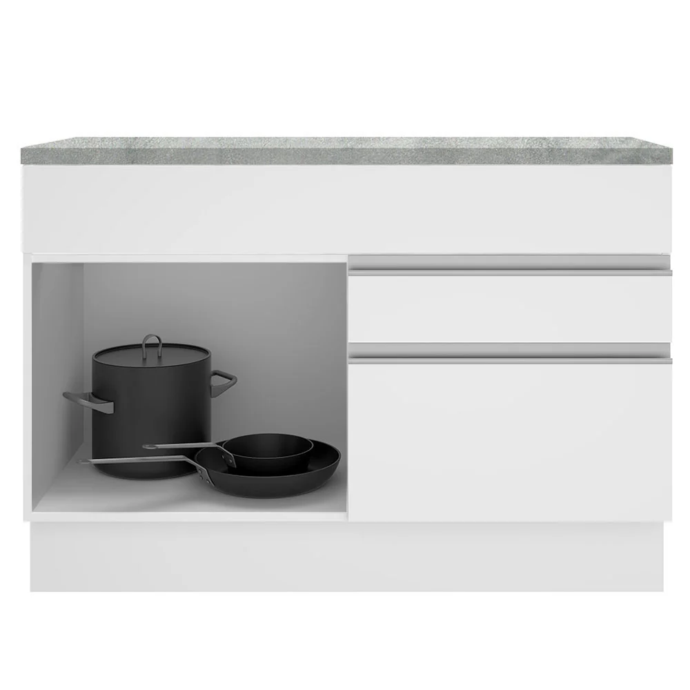 Bajo Mesada Cocina 120 cm 1 Puerta y 2 Cajones (Con Mesada) Blanco Glamy Madesa - Image 7