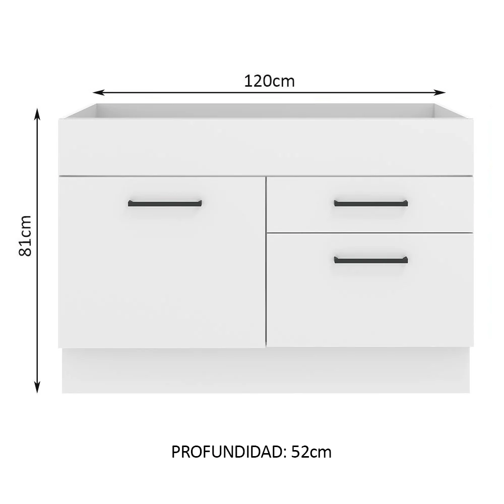 Bajo Mesada para Bacha 120 cm 1 Puerta y 2 Cajones (Sin Mesada y Bacha) Blanco Agata Madesa - Image 2