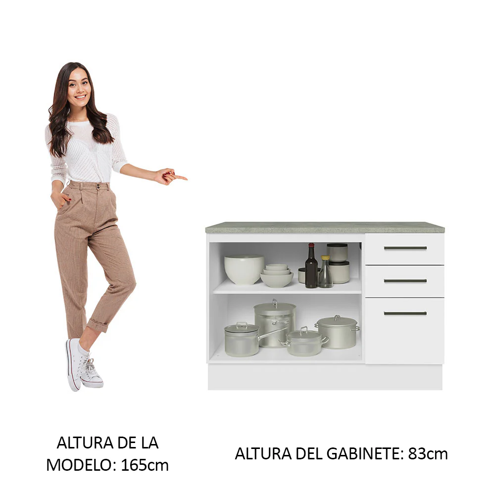 Bajo Mesada Cocina 120 cm 2 Puertas 3 Cajones (Con Mesada) Blanco Agata Madesa - Image 4