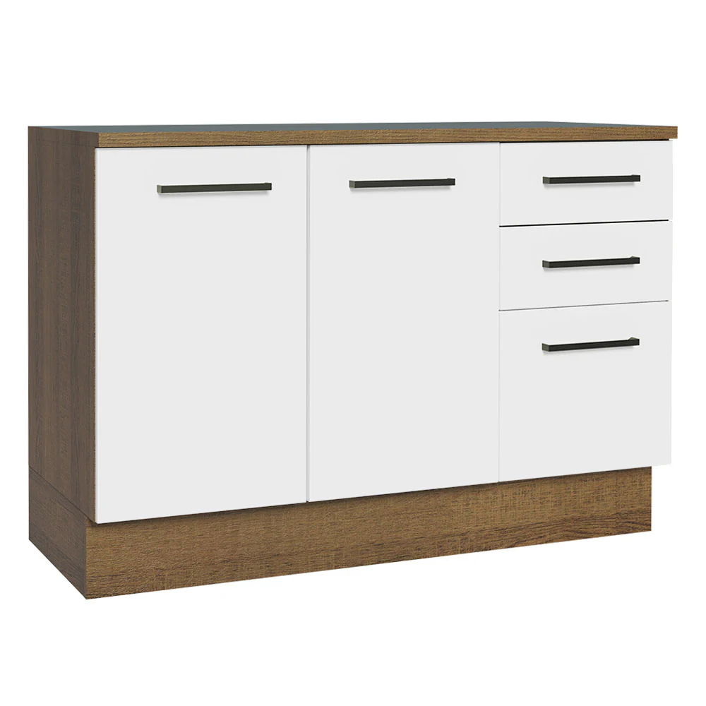 Bajo Mesada Cocina 120 cm 2 Puertas 3 Cajones (Con Mesada) Marrón/Blanco Agata Madesa