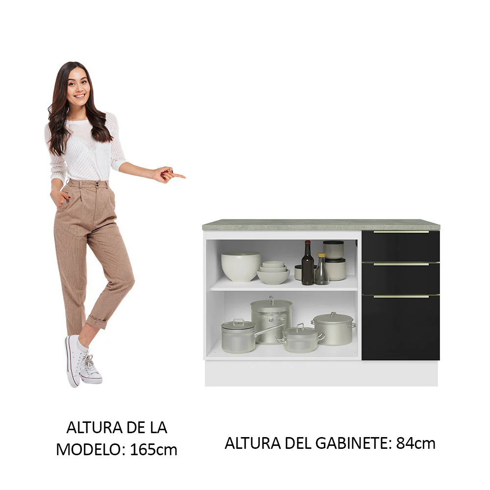 Bajo Mesada Cocina 120 cm x 60 cm, 2 Puertas 3 Cajones (Con Mesada) Lux Blanco/Negro - Image 4