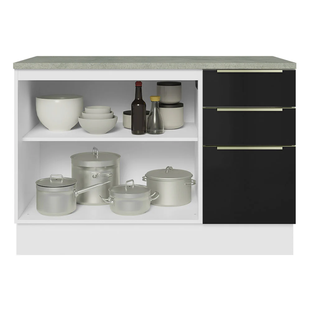 Bajo Mesada Cocina 120 cm x 60 cm, 2 Puertas 3 Cajones (Con Mesada) Lux Blanco/Negro - Image 5