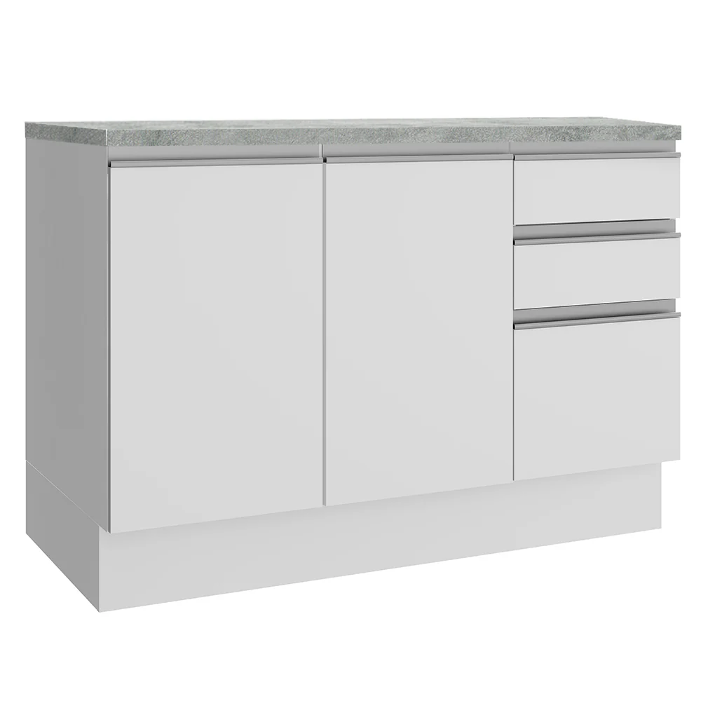 Bajo Mesada Cocina 120 cm 2 Puertas 3 Cajones (Con Mesada) Blanco Glamy Madesa - Image 3