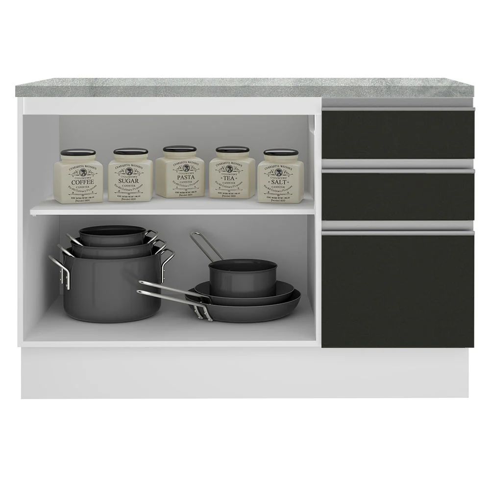 Bajo Mesada Cocina 120 cm 2 Puertas 3 Cajones (Con Mesada) Blanco/Negro Glamy Madesa - Image 4