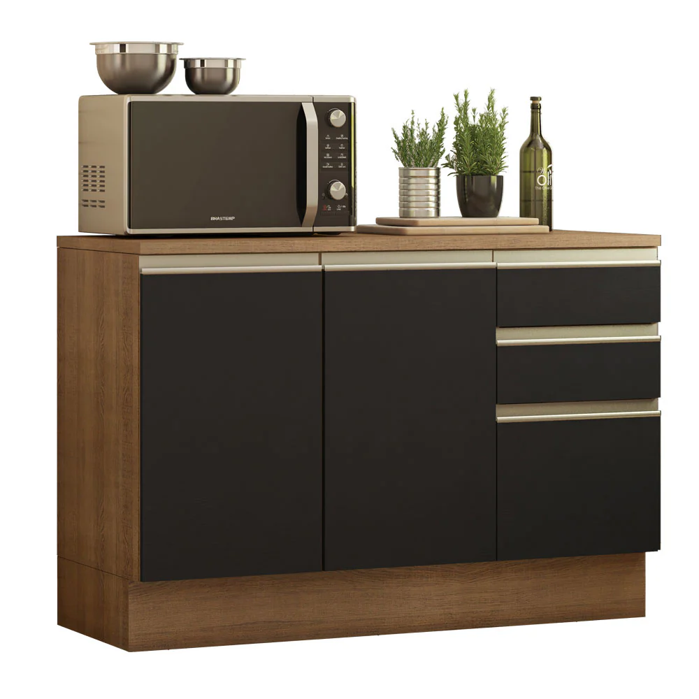 Bajo Mesada Cocina Glamy 120 cm 2 Puertas y 3 Cajones (Con Mesada) Marrón/Negro Glamy Madesa - Image 3