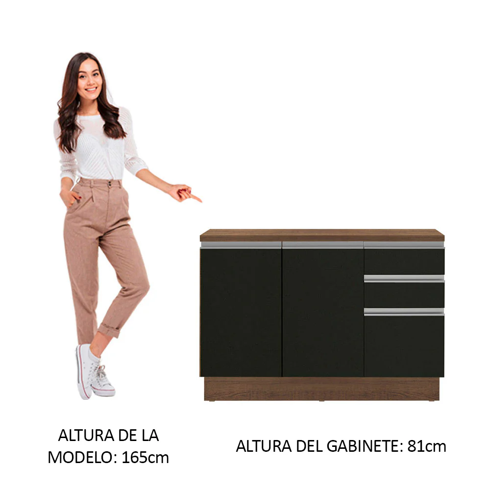 Bajo Mesada Cocina Glamy 120 cm 2 Puertas y 3 Cajones (Con Mesada) Marrón/Negro Glamy Madesa - Image 4