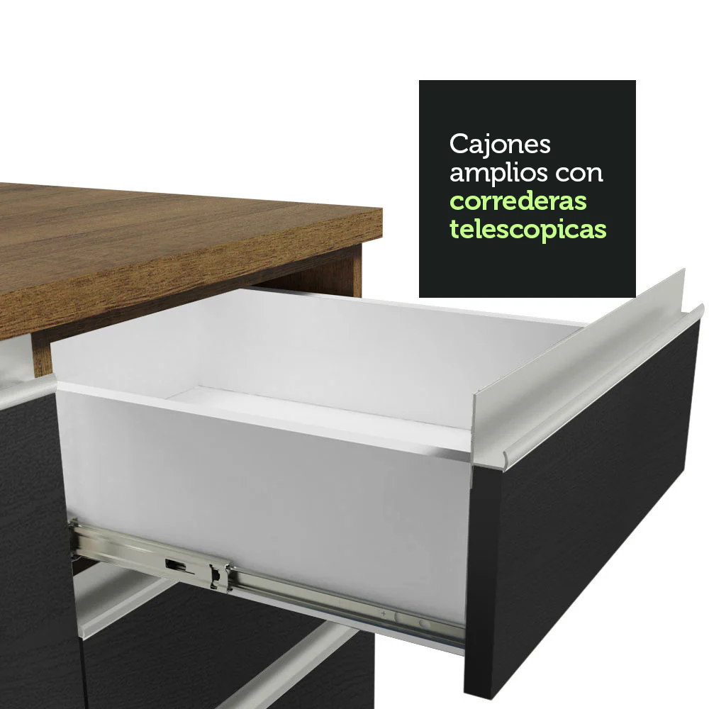 Bajo Mesada Cocina Glamy 120 cm 2 Puertas y 3 Cajones (Con Mesada) Marrón/Negro Glamy Madesa - Image 6
