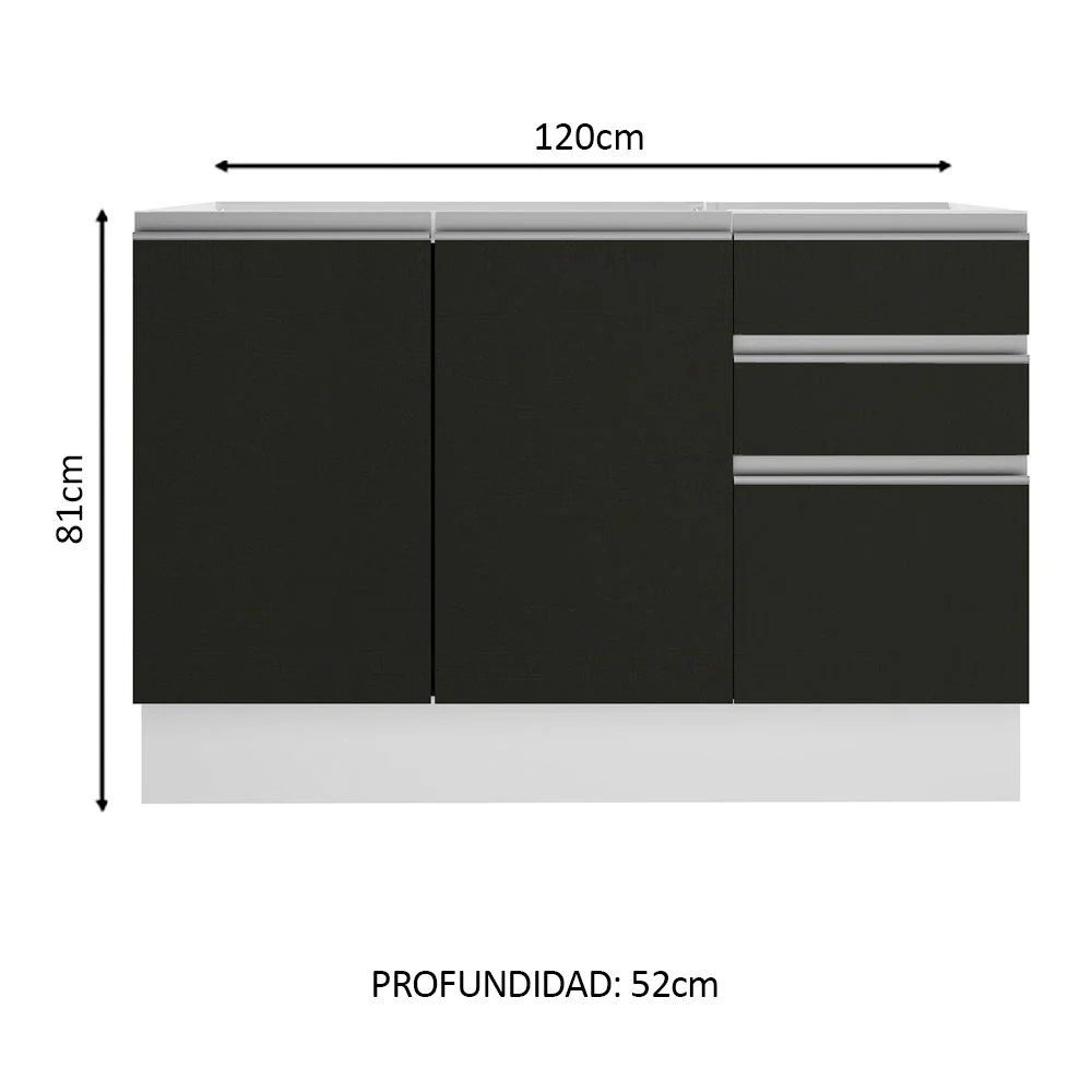 Bajo Mesada para Bacha 120 cm 2 Puertas 3 Cajones (Sin Mesada) Blanco/Negro Glamy Madesa - Image 2