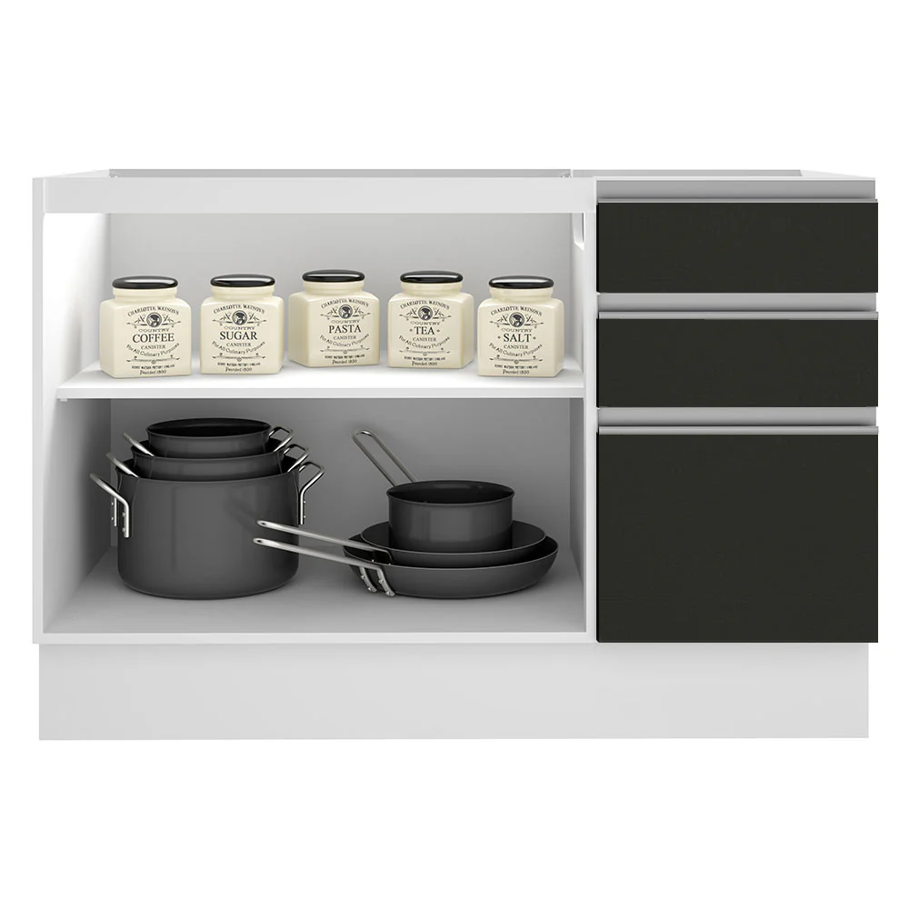 Bajo Mesada para Bacha 120 cm 2 Puertas 3 Cajones (Sin Mesada) Blanco/Negro Glamy Madesa - Image 3