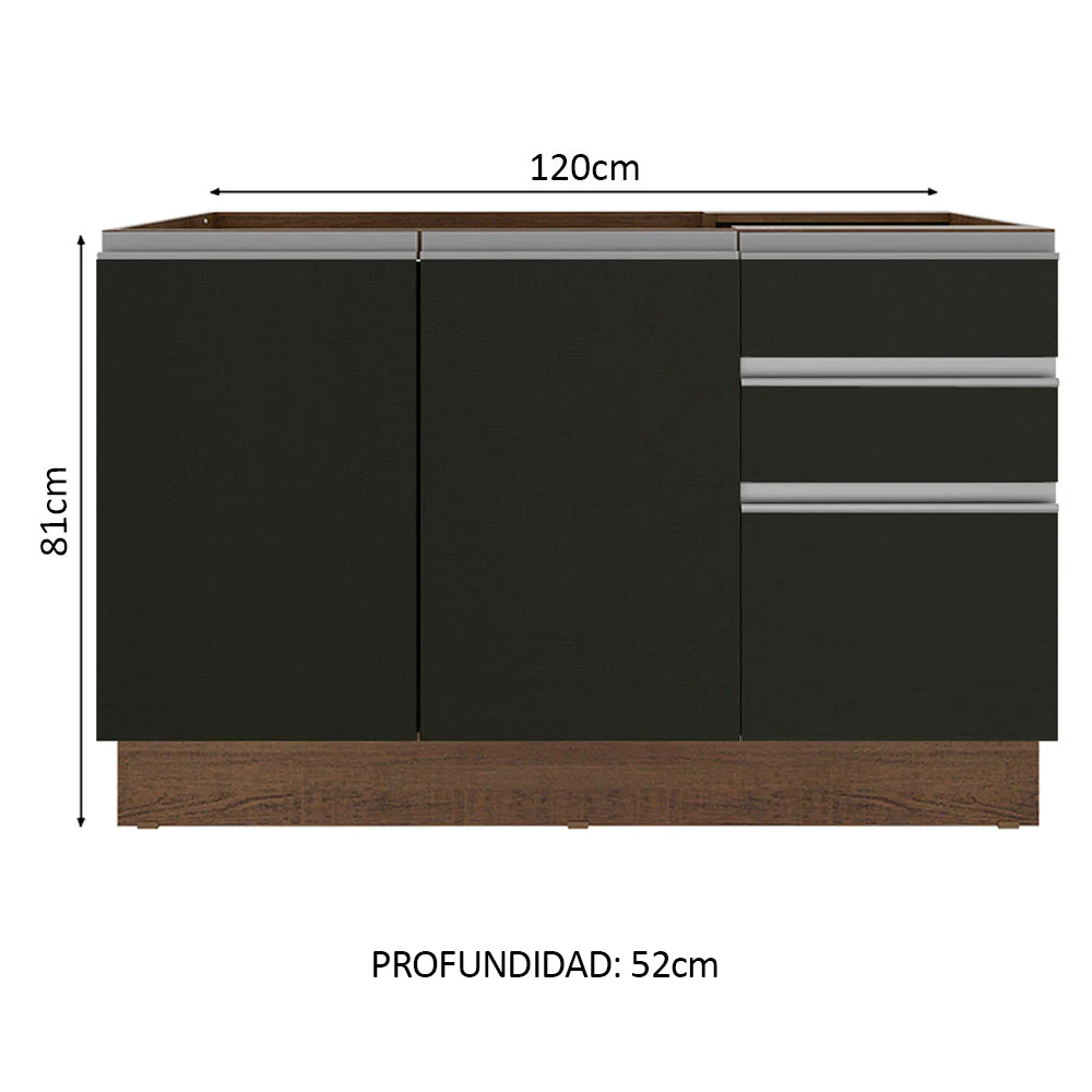 Bajo Mesada para Bacha 120 cm 2 Puertas 3 Cajones (Sin Mesada) Marrón/Negro Glamy Madesa - Image 2