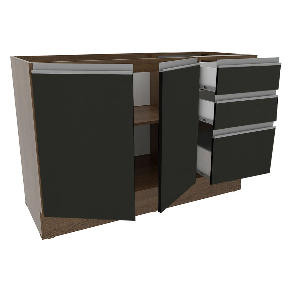 Bajo Mesada para Bacha 120 cm 2 Puertas 3 Cajones (Sin Mesada) Marrón/Negro Glamy Madesa - Image 3