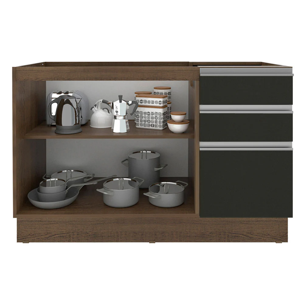 Bajo Mesada para Bacha 120 cm 2 Puertas 3 Cajones (Sin Mesada) Marrón/Negro Glamy Madesa - Image 5