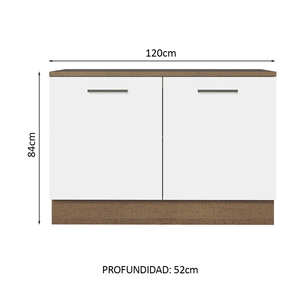 Bajo Mesada Cocina 120 cm 2 Puertas (Con Mesada) Marrón/Blanco Agata Madesa - Image 2